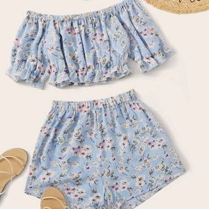 Floral Off the Shoulder Top & Shorts Matching Set